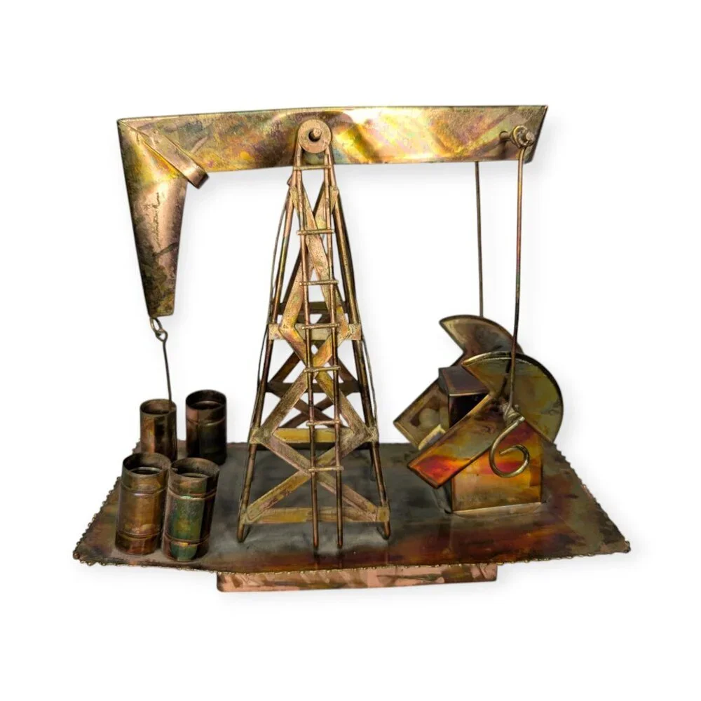 Vintage Metal Oil Field Derrick Kinetic Music Box 9.5